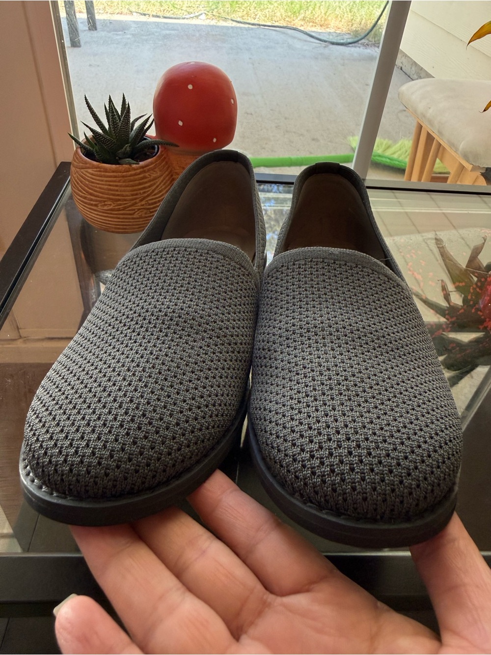 Woman Slip-On Knit Casual Shoes - Gray